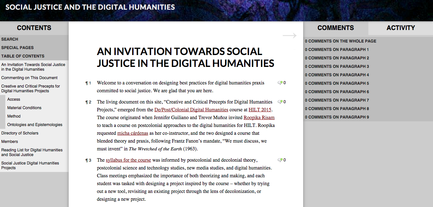 An Invitation Towards Social Justice in the Digital Humanities